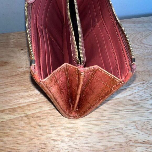 Miu Miu Croc Embossed Metallic Bronze Zip Around Long Accordion Upcycled Wallet - Picture 10 of 13